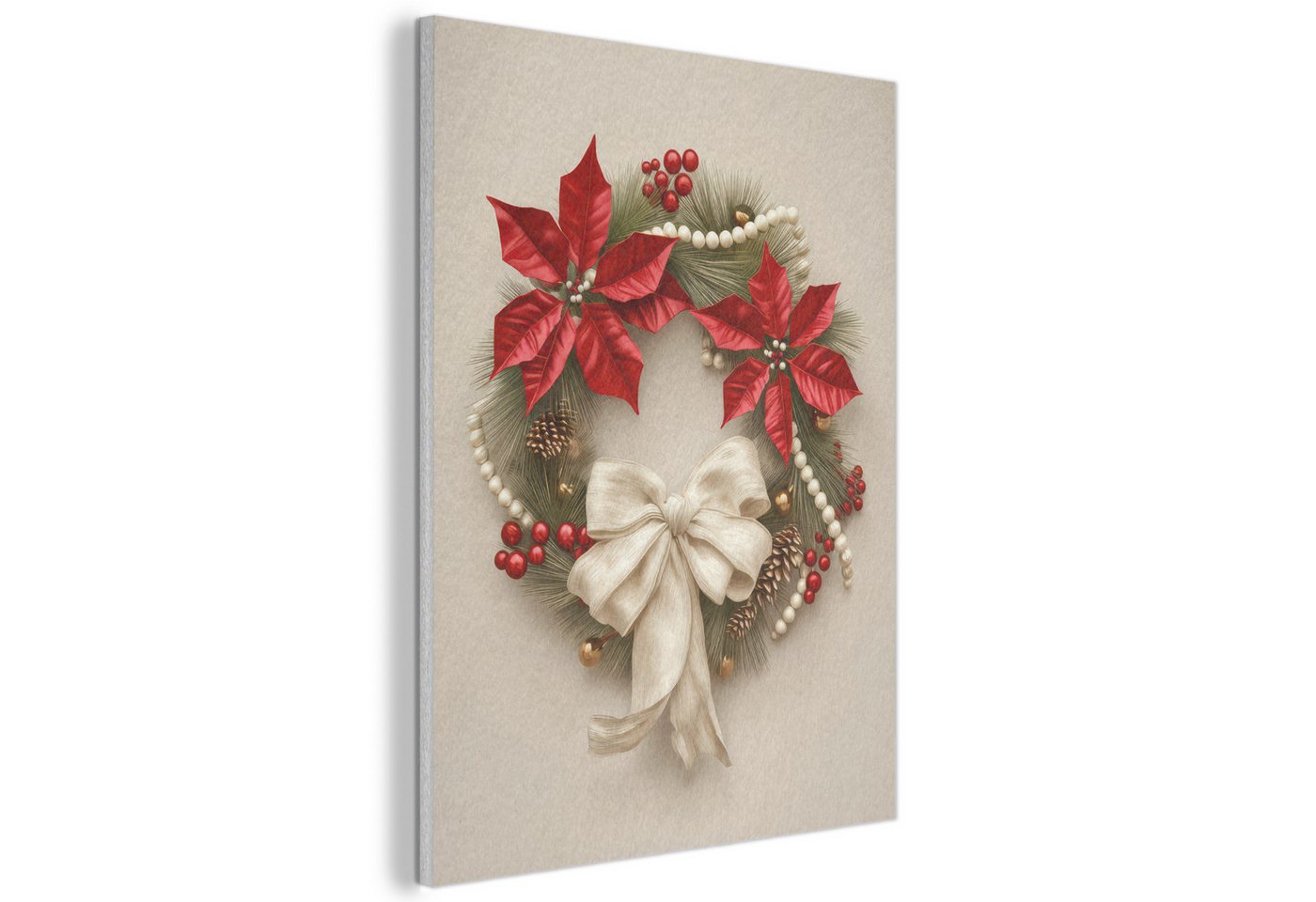 MuchoWow Gemälde Türkranz - Schleife - Weihnachten - Rot - Grün, Fotodruck (1 St), Akustikpaneele, Wandpaneele, Schalldämmung, Akustikbilder 30x40 cm von MuchoWow