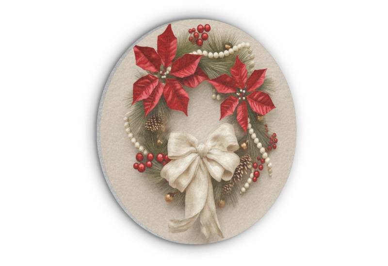 MuchoWow Gemälde Türkranz - Schleife - Weihnachten - Rot - Grün, Fotodruck (1 St), Akustikpaneele rund, Schalldämmung, Akustikbilder 30x30 cm von MuchoWow