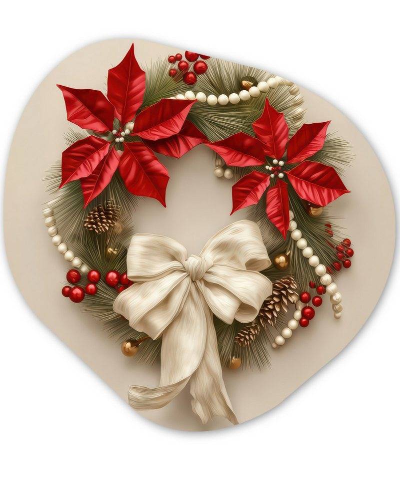 MuchoWow Gemälde Türkranz - Schleife - Weihnachten - Rot - Grün, Fotodruck (1 St), Wandbild Abstrakt, Wohnzimmer Schlafzimmer Wanddekoration, 40x40 cm von MuchoWow