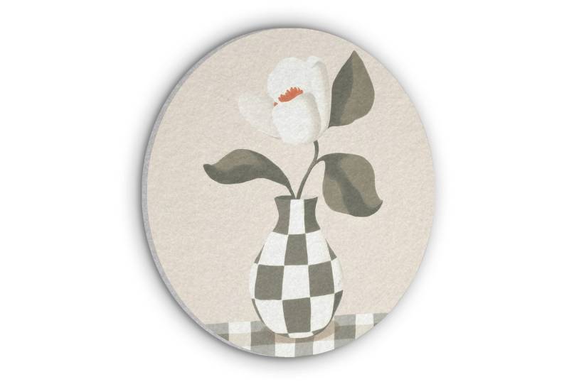 MuchoWow Gemälde Vase - Kariert - Grün - Blume, Fotodruck (1 St), Akustikpaneele rund, Schalldämmung, Akustikbilder 30x30 cm von MuchoWow