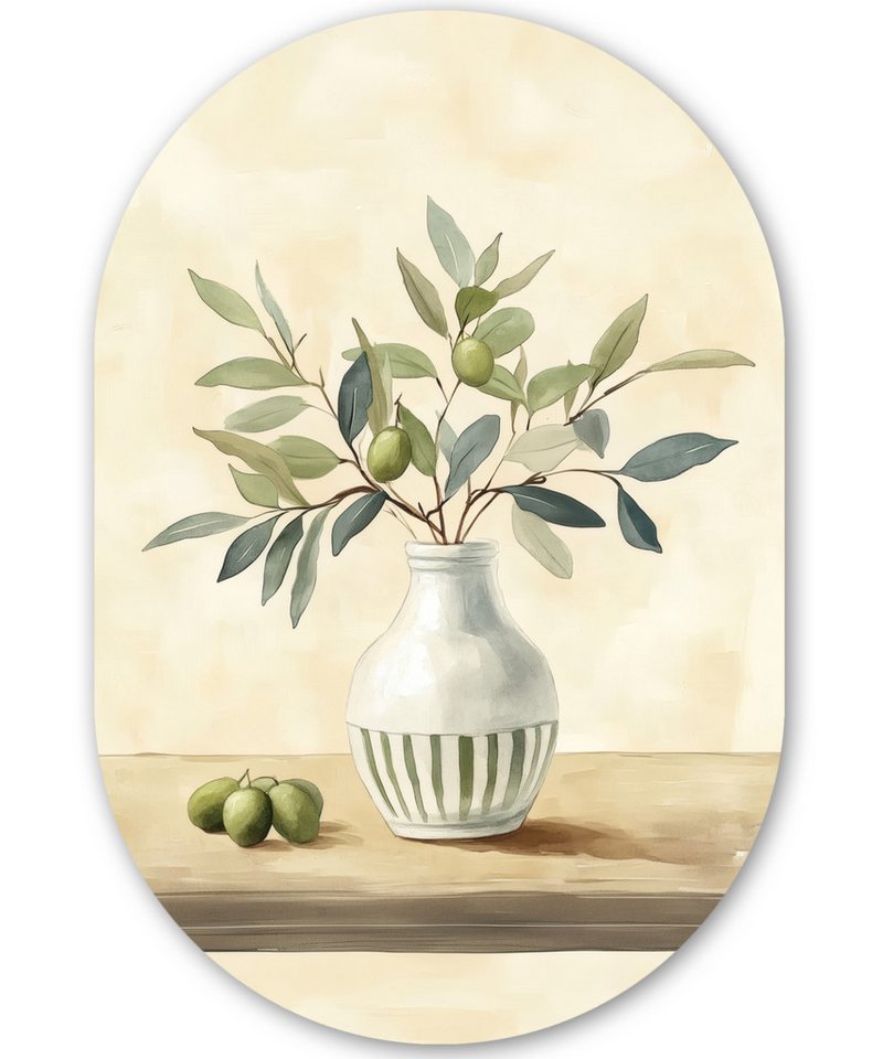 MuchoWow Gemälde Vase - Keramik - Olivenzweige, Fotodruck (1 St), Wandbild Oval, Wohnzimmer oder Schlafzimmer Wanddekoration, 40x60 cm von MuchoWow