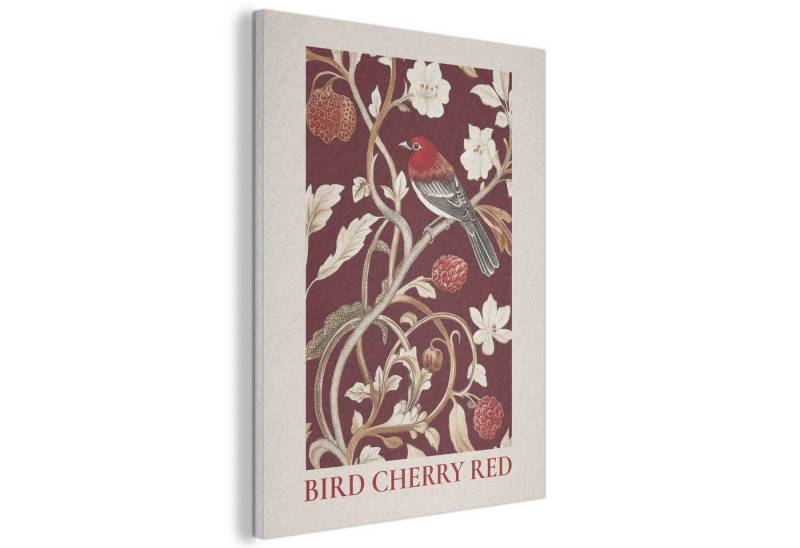 MuchoWow Gemälde Vogel - Bordeaux - Blumen - Beeren - Küche, Fotodruck (1 St), Akustikpaneele, Wandpaneele, Schalldämmung, Akustikbilder 30x40 cm von MuchoWow