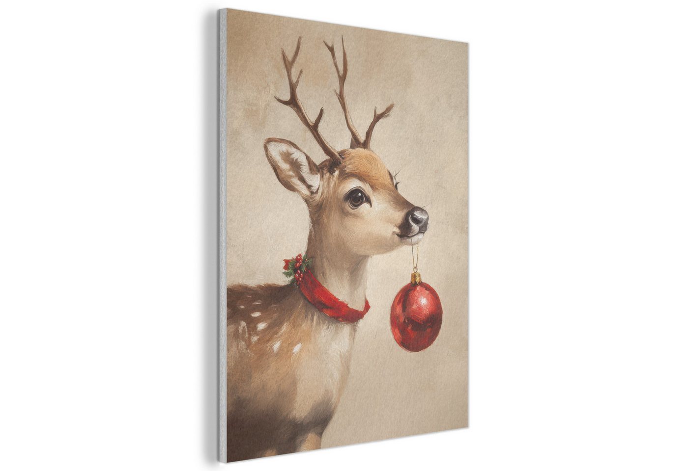 MuchoWow Gemälde Weihnachten - Hirsch - Geweih - Weihnachtskugel - Rentier, Fotodruck (1 St), Akustikpaneele, Wandpaneele, Schalldämmung, Akustikbilder 30x40 cm von MuchoWow
