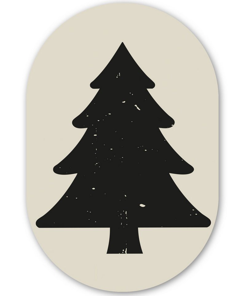 MuchoWow Gemälde Weihnachtsbaum - Schwarzer Weihnachtsbaum - Baum - Japandi, Fotodruck (1 St), Wandbild Oval, Wohnzimmer oder Schlafzimmer Wanddekoration, 40x60 cm von MuchoWow