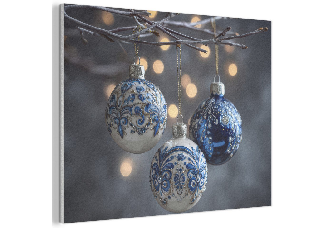 MuchoWow Gemälde Weihnachtskugel - Dekoriert - Blau, Fotodruck (1 St), Akustikpaneele PET-Filz, Akustikbild, Schalldämmung, Deko 40x30 cm von MuchoWow