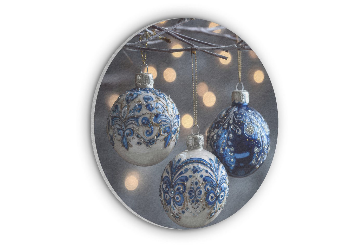 MuchoWow Gemälde Weihnachtskugel - Dekoriert - Blau, Fotodruck (1 St), Akustikpaneele rund, Schalldämmung, Akustikbilder 30x30 cm von MuchoWow