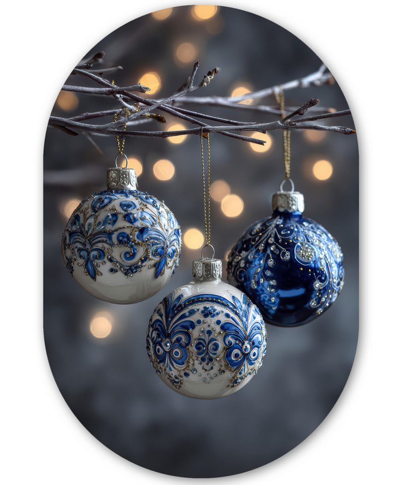 MuchoWow Gemälde Weihnachtskugel - Dekoriert - Blau, Fotodruck (1 St), Wandbild Oval, Wohnzimmer oder Schlafzimmer Wanddekoration, 40x60 cm von MuchoWow