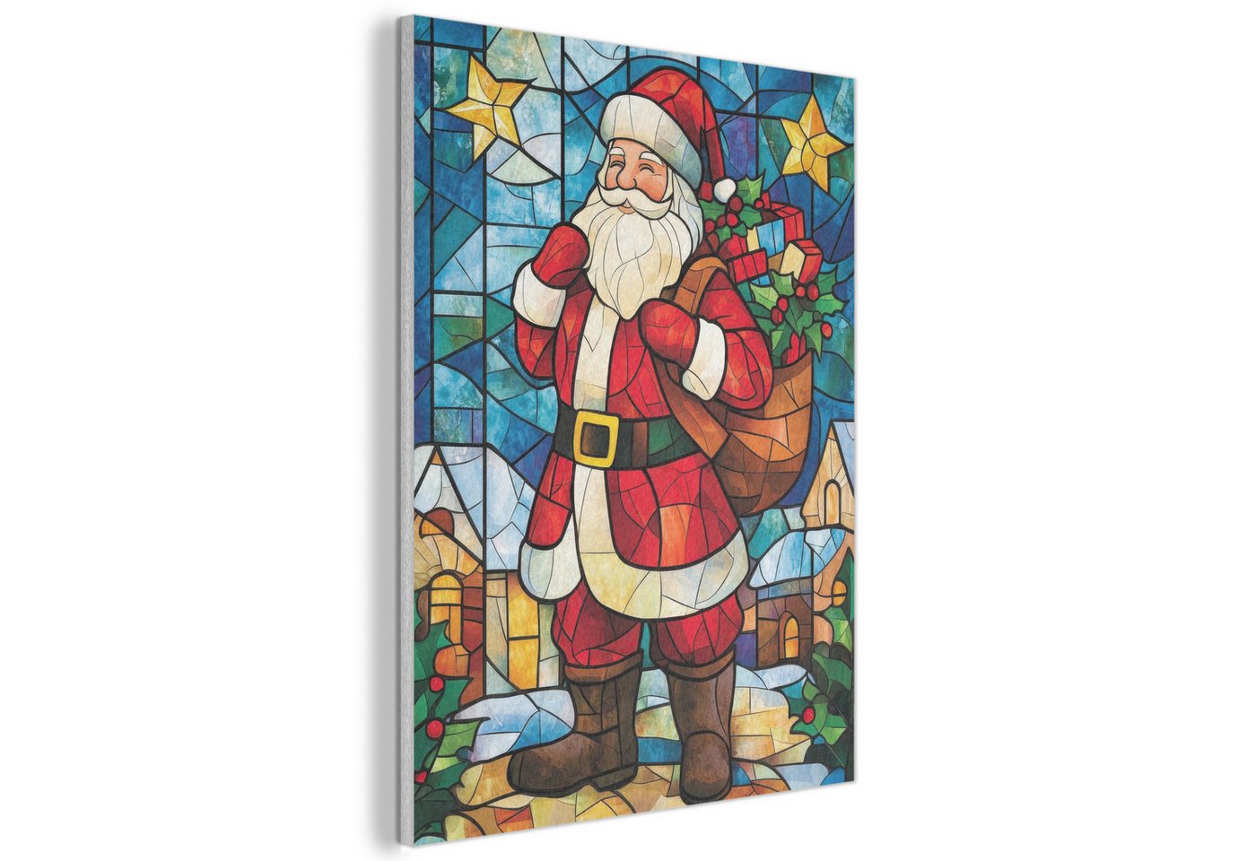MuchoWow Gemälde Weihnachtsmann - Glas - Farbenfroh, Fotodruck (1 St), Akustikpaneele, Wandpaneele, Schalldämmung, Akustikbilder 30x40 cm von MuchoWow
