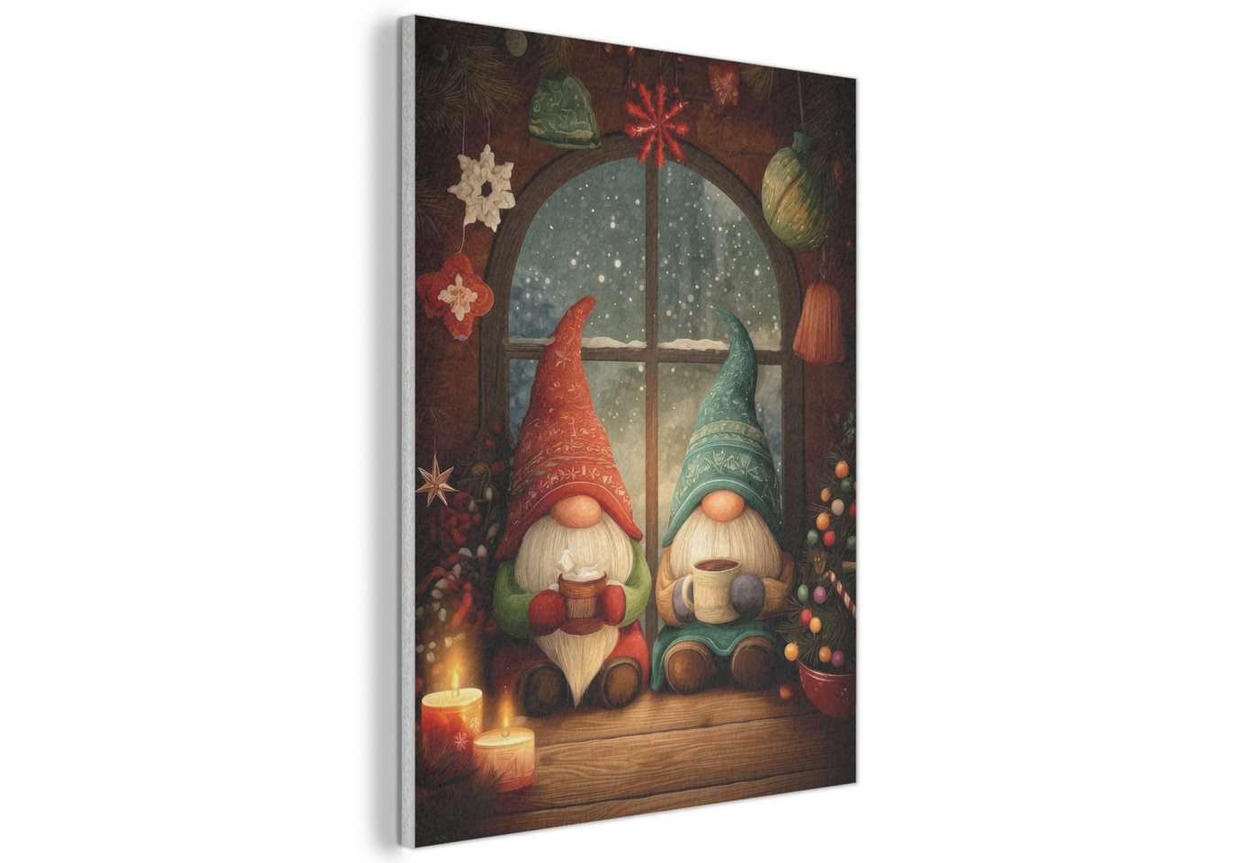 MuchoWow Gemälde Wichtel - Weihnachten - Fenster - Farbenfroh, Fotodruck (1 St), Akustikpaneele, Wandpaneele, Schalldämmung, Akustikbilder 30x40 cm von MuchoWow