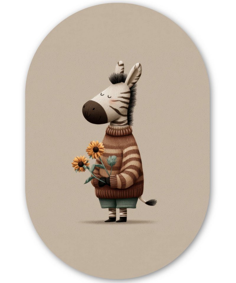 MuchoWow Gemälde Zebra - Sonnenblumen - Warm, Fotodruck (1 St), Wandbild Oval, Wohnzimmer oder Schlafzimmer Wanddekoration, 40x60 cm von MuchoWow