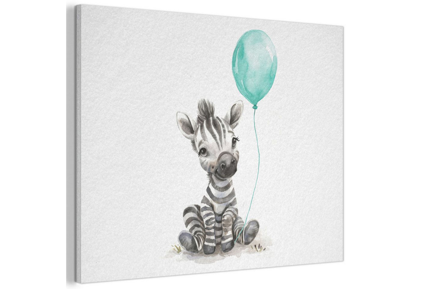 MuchoWow Gemälde Zebra - Tierbaby - Blauer Luftballon, Fotodruck (1 St), Akustikpaneele PET-Filz, Akustikbild, Schalldämmung, Deko 40x30 cm von MuchoWow