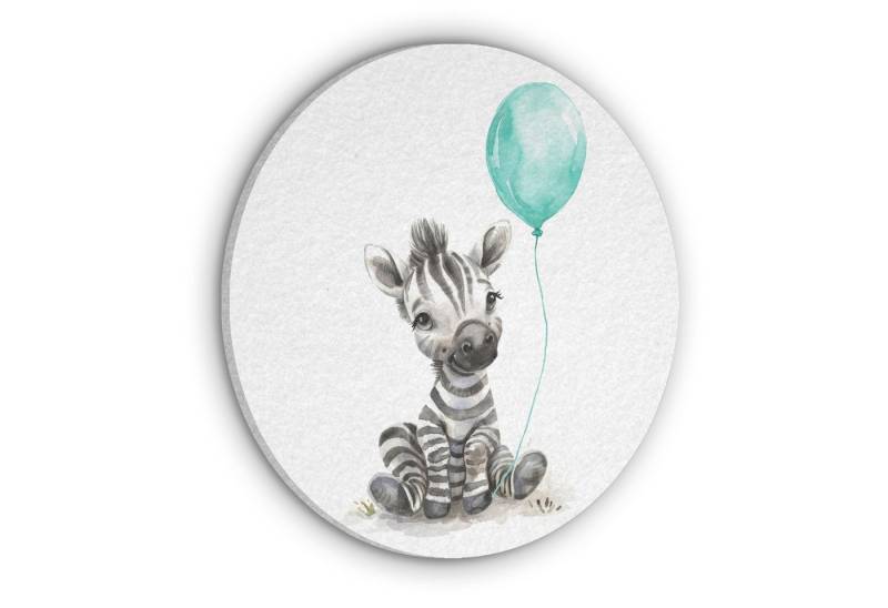 MuchoWow Gemälde Zebra - Tierbaby - Blauer Luftballon, Fotodruck (1 St), Akustikpaneele rund, Schalldämmung, Akustikbilder 30x30 cm von MuchoWow