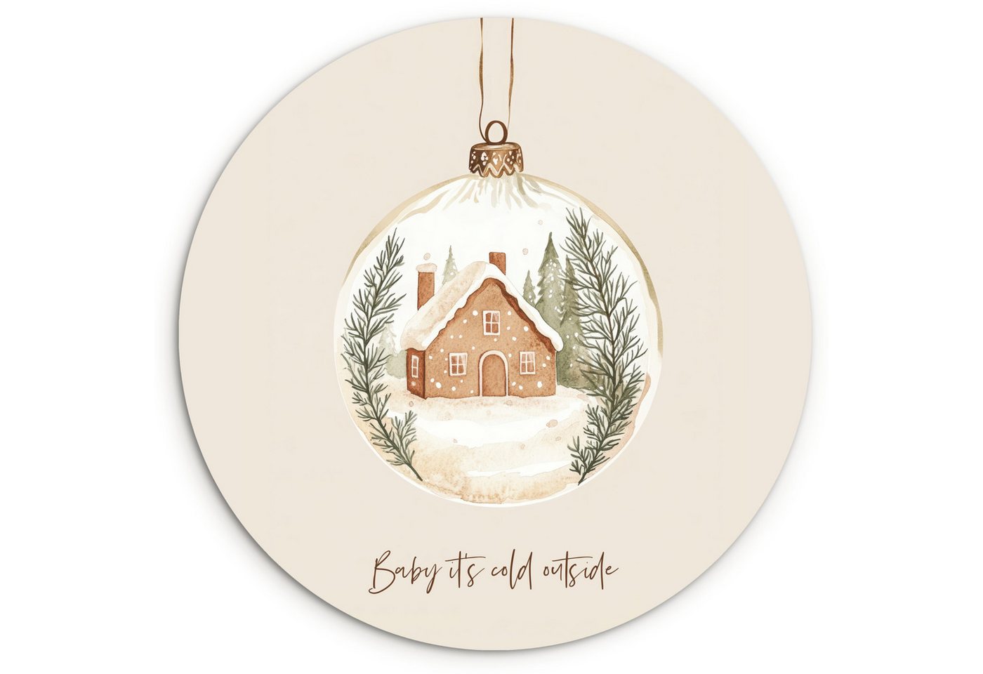 MuchoWow Gemälde Zitat - Winter - Weihnachten - Beige - Weihnachtskugel, Fotodruck (1 St), Kreis Wanddekoration, Rundes Wandbild, 30x30 cm von MuchoWow