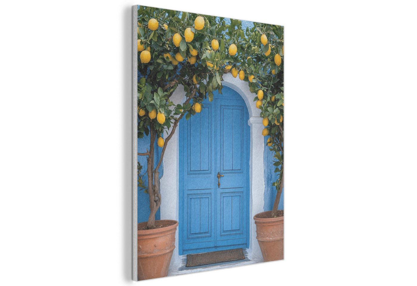 MuchoWow Gemälde Zitronenbäume - Gelb - Tür - Töpfe, Fotodruck (1 St), Akustikpaneele, Wandpaneele, Schalldämmung, Akustikbilder 30x40 cm von MuchoWow