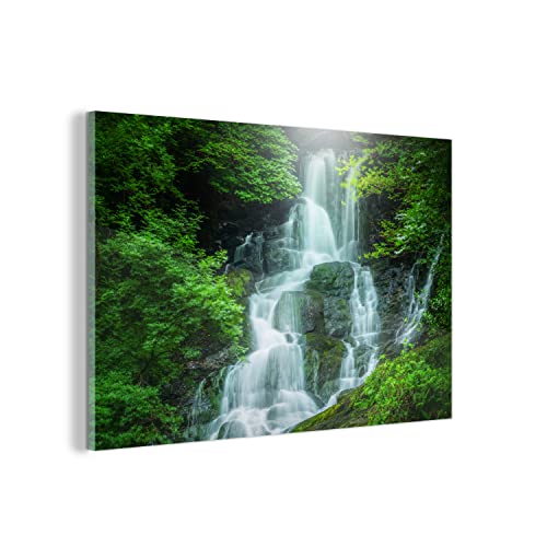 MuchoWow Glasbild Glasfoto Wandbild Bilder Deko 120x80 cm Wasserfall in Irland von MuchoWow