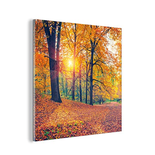 MuchoWow Glasbild Glasfoto Wandbild Bilder Deko 20x20 cm Bäume - Herbst - Wald - Herbstliche Blätter von MuchoWow