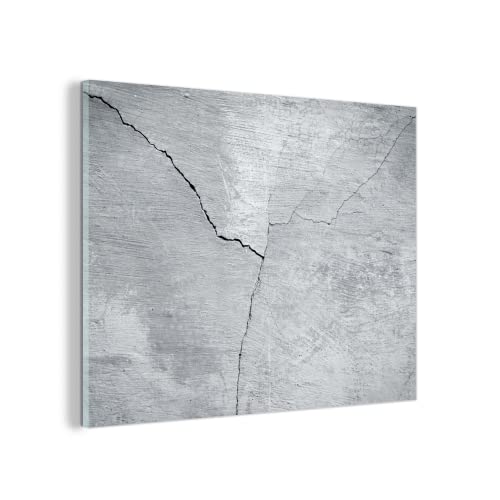 MuchoWow Glasbild Glasfoto Wandbild Bilder Deko 40x30 cm Beton - Riss - Grau von MuchoWow