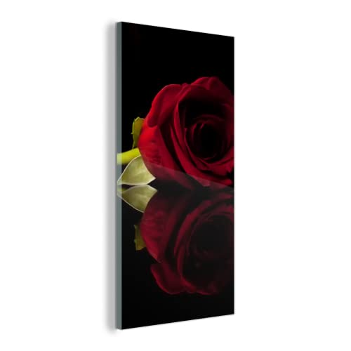 MuchoWow Glasbild Glasfoto Wandbild Bilder Deko 40x80 cm Rosen - Schwarz - Rot von MuchoWow