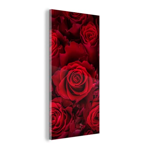 MuchoWow Glasbild Glasfoto Wandbild Bilder Deko 60x120 cm Blumen - Rosen - Rot von MuchoWow