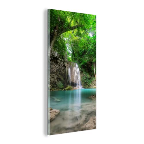 MuchoWow Glasbild Glasfoto Wandbild Bilder Deko 60x120 cm Dschungel - Wasserfall - Pflanzen - Wasser - Natur von MuchoWow