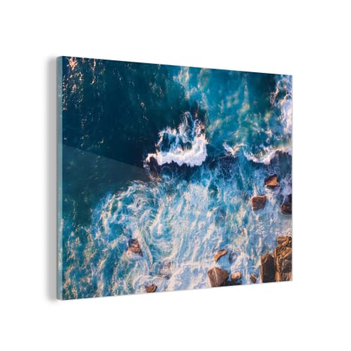 MuchoWow Glasbild Glasfoto Wandbild Bilder Deko 80x60 cm Strand - Meer - Kieselsteine von MuchoWow