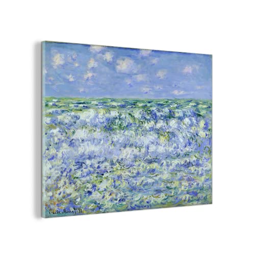 MuchoWow Glasbild Glasfoto Wandbild Bilder Deko 80x60 cm Wellen brechen - Gemälde von Claude Monet von MuchoWow