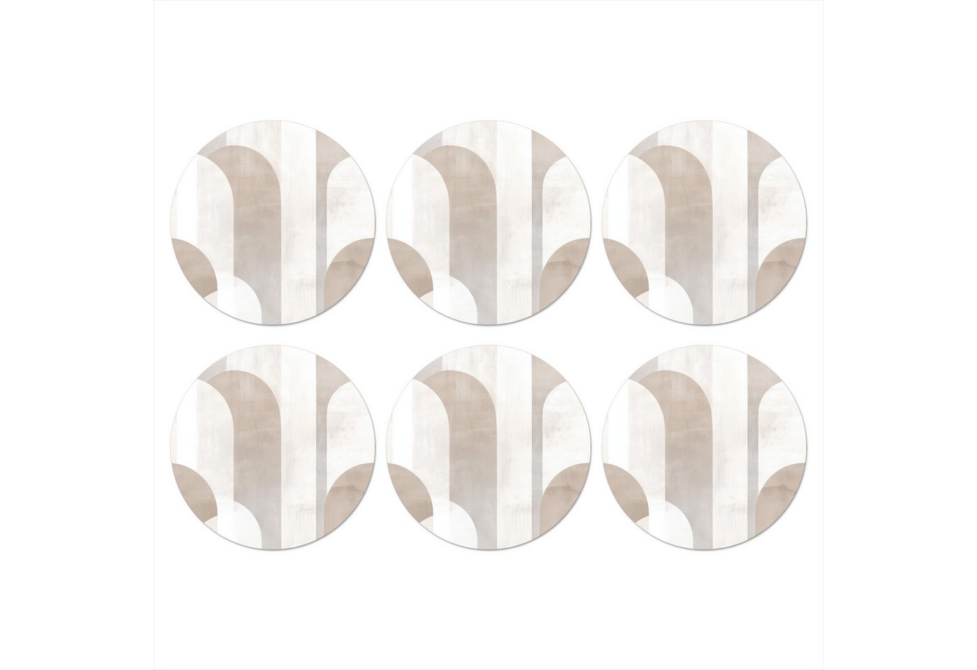 MuchoWow Glasuntersetzer Abstrakte Bögen - Modern - Beige, Zubehör für Gläser, 6-tlg., Getränkeuntersetzer, Rund, Tassenuntersetzer Kork, 10x10 cm von MuchoWow