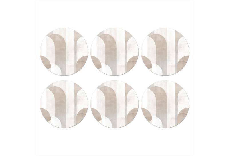MuchoWow Glasuntersetzer Abstrakte Bögen - Modern - Beige, Zubehör für Gläser, 6-tlg., Getränkeuntersetzer, Rund, Tassenuntersetzer Kork, 10x10 cm von MuchoWow