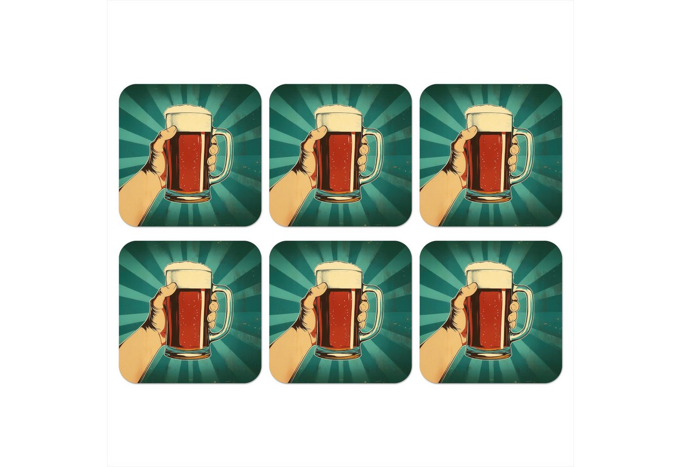 MuchoWow Glasuntersetzer Bierglas - Schaumstoff - Retro - Grün, Zubehör für Gläser, 6-tlg., Tassenuntersetzer Kork, Quadrat, Untersetzer Set Gläser, 10x10 cm von MuchoWow