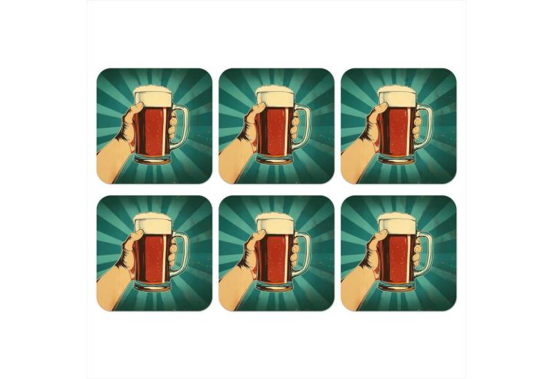 MuchoWow Glasuntersetzer Bierglas - Schaumstoff - Retro - Grün, Zubehör für Gläser, 6-tlg., Tassenuntersetzer Kork, Quadrat, Untersetzer Set Gläser, 10x10 cm von MuchoWow