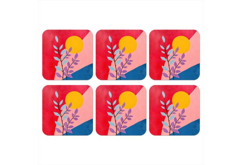 MuchoWow Glasuntersetzer Blätter - Sonne - Abstrakte Formen, Zubehör für Gläser, 6-tlg., Tassenuntersetzer Kork, Quadrat, Untersetzer Set Gläser, 10x10 cm MuchoWow Glasuntersetzer Blätter - Sonne - Abstrakte Formen, Zubehör für Gläser, 6-tlg., Tassenuntersetzer Kork, Quadrat, Untersetzer Set Gläser, 10x10 cm von MuchoWow