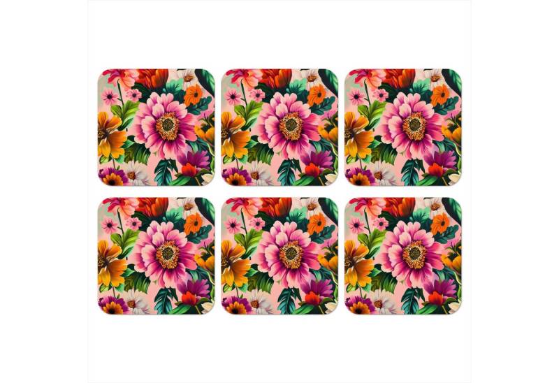 MuchoWow Glasuntersetzer Blumen - Bunt - Rosa von MuchoWow