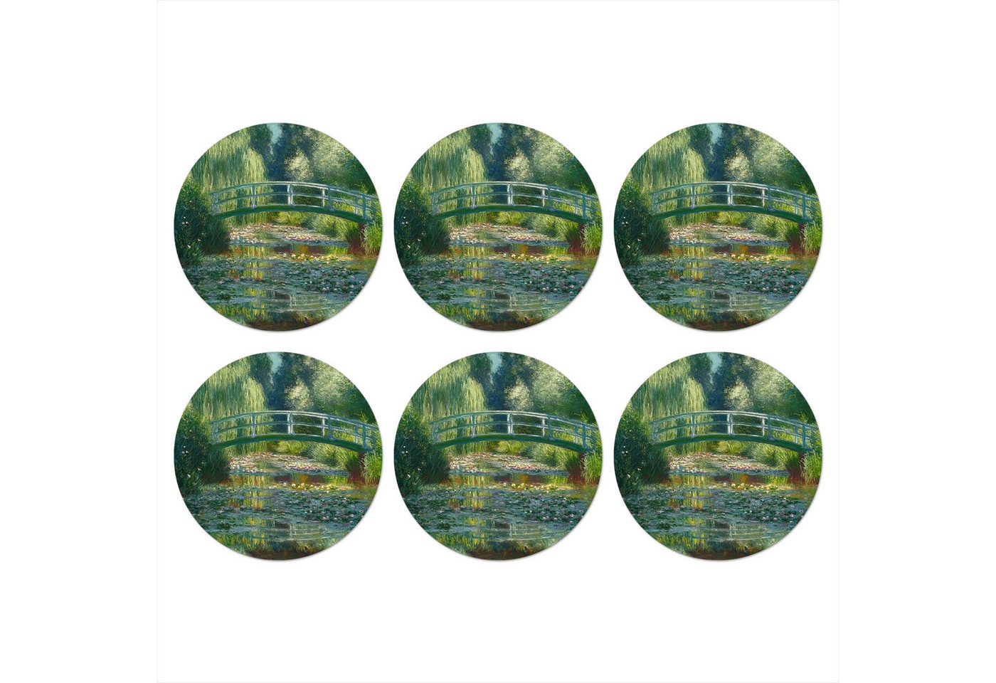 MuchoWow Glasuntersetzer Brücke - Holz - Teich - Seerosen, Zubehör für Gläser, 6-tlg., Getränkeuntersetzer, Rund, Tassenuntersetzer Kork, 10x10 cm von MuchoWow