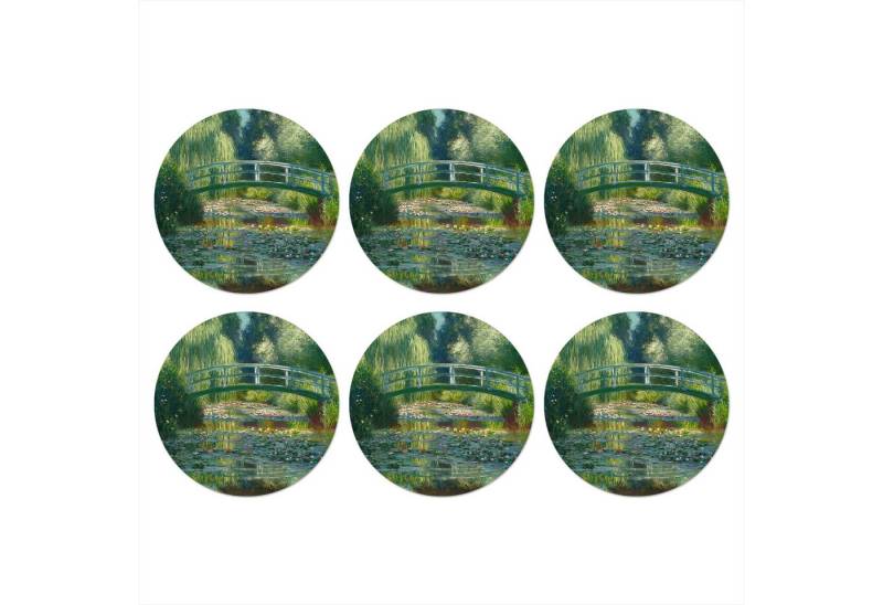 MuchoWow Glasuntersetzer Brücke - Holz - Teich - Seerosen, Zubehör für Gläser, 6-tlg., Getränkeuntersetzer, Rund, Tassenuntersetzer Kork, 10x10 cm von MuchoWow