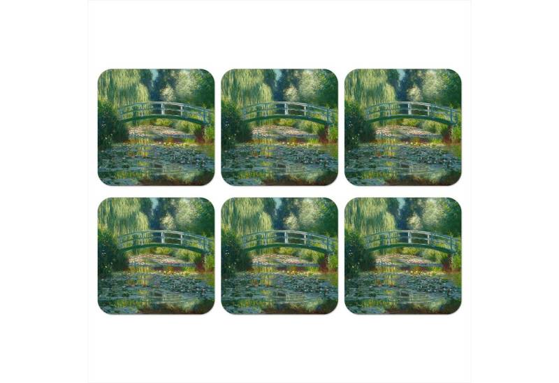 MuchoWow Glasuntersetzer Brücke - Holz - Teich - Seerosen, Zubehör für Gläser, 6-tlg., Tassenuntersetzer Kork, Quadrat, Untersetzer Set Gläser, 10x10 cm von MuchoWow