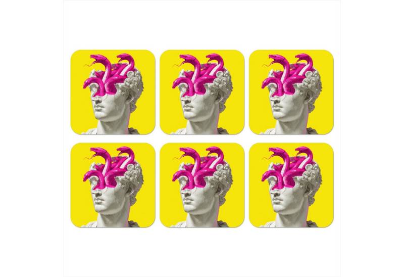 MuchoWow Glasuntersetzer Büste - Schlangen - Gelb, Zubehör für Gläser, 6-tlg., Tassenuntersetzer Kork, Quadrat, Untersetzer Set Gläser, 10x10 cm MuchoWow Glasuntersetzer Büste - Schlangen - Gelb, Zubehör für Gläser, 6-tlg., Tassenuntersetzer Kork, Quadrat, Untersetzer Set Gläser, 10x10 cm von MuchoWow