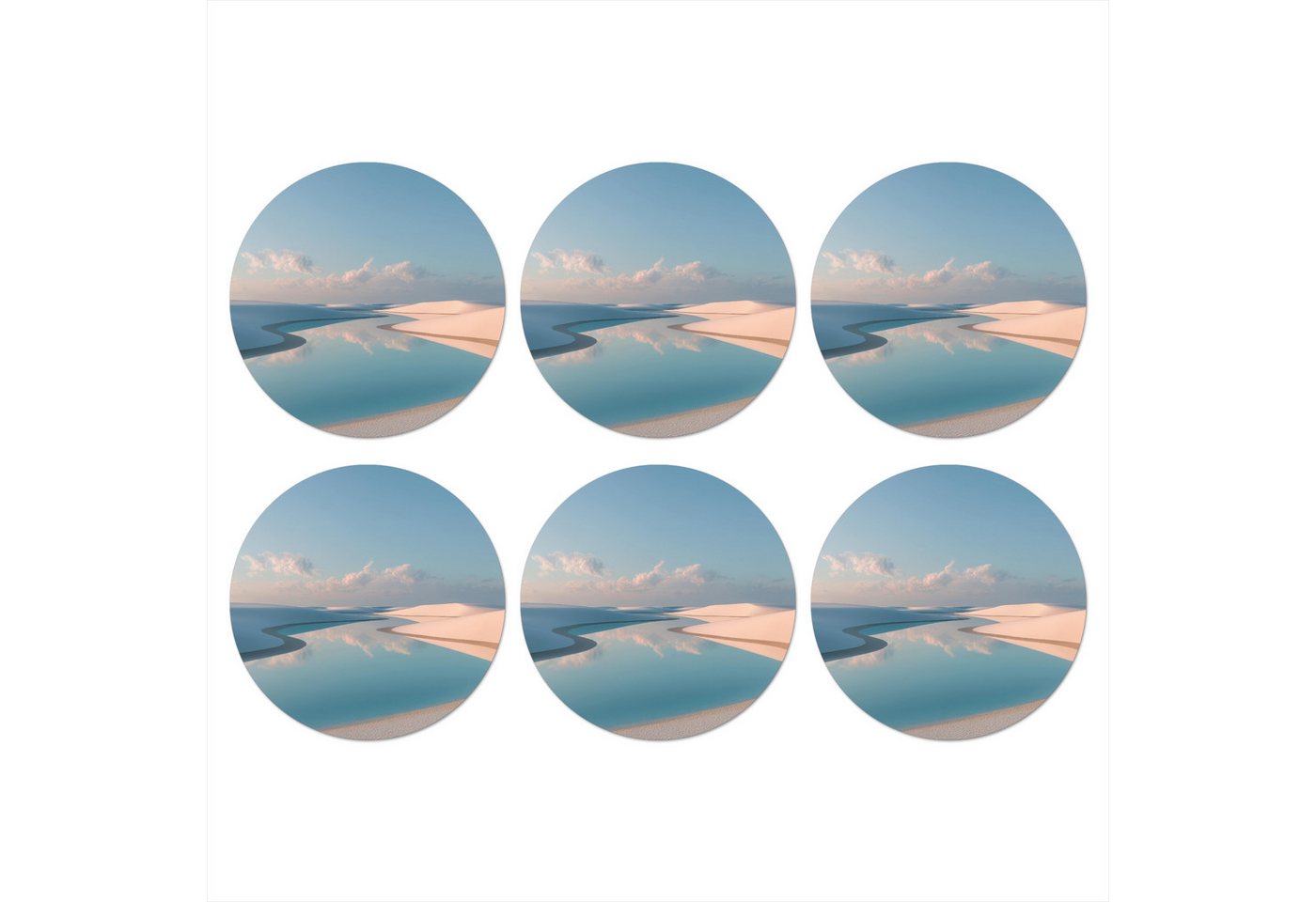 MuchoWow Glasuntersetzer Dünen - Teich - Unendliche Stille, Zubehör für Gläser, 6-tlg., Getränkeuntersetzer, Rund, Tassenuntersetzer Kork, 10x10 cm von MuchoWow