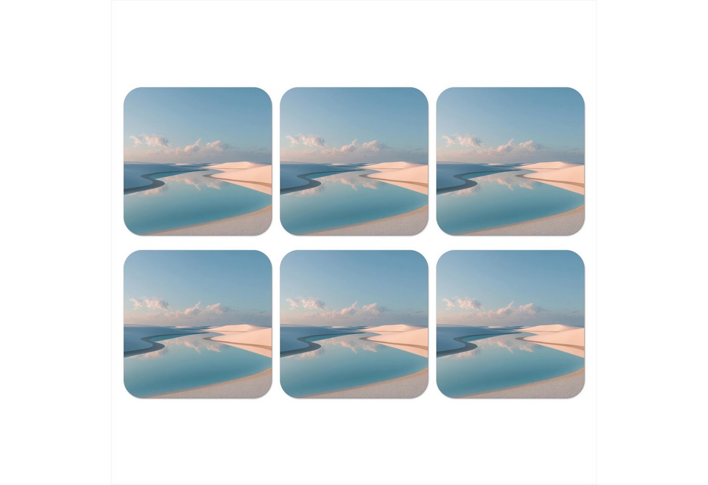 MuchoWow Glasuntersetzer Dünen - Teich - Unendliche Stille, Zubehör für Gläser, 6-tlg., Tassenuntersetzer Kork, Quadrat, Untersetzer Set Gläser, 10x10 cm von MuchoWow