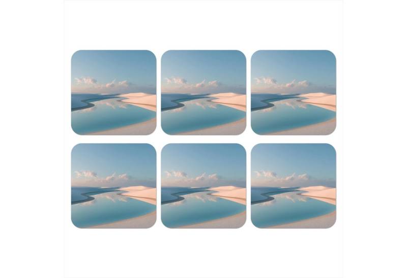 MuchoWow Glasuntersetzer Dünen - Teich - Unendliche Stille, Zubehör für Gläser, 6-tlg., Tassenuntersetzer Kork, Quadrat, Untersetzer Set Gläser, 10x10 cm von MuchoWow