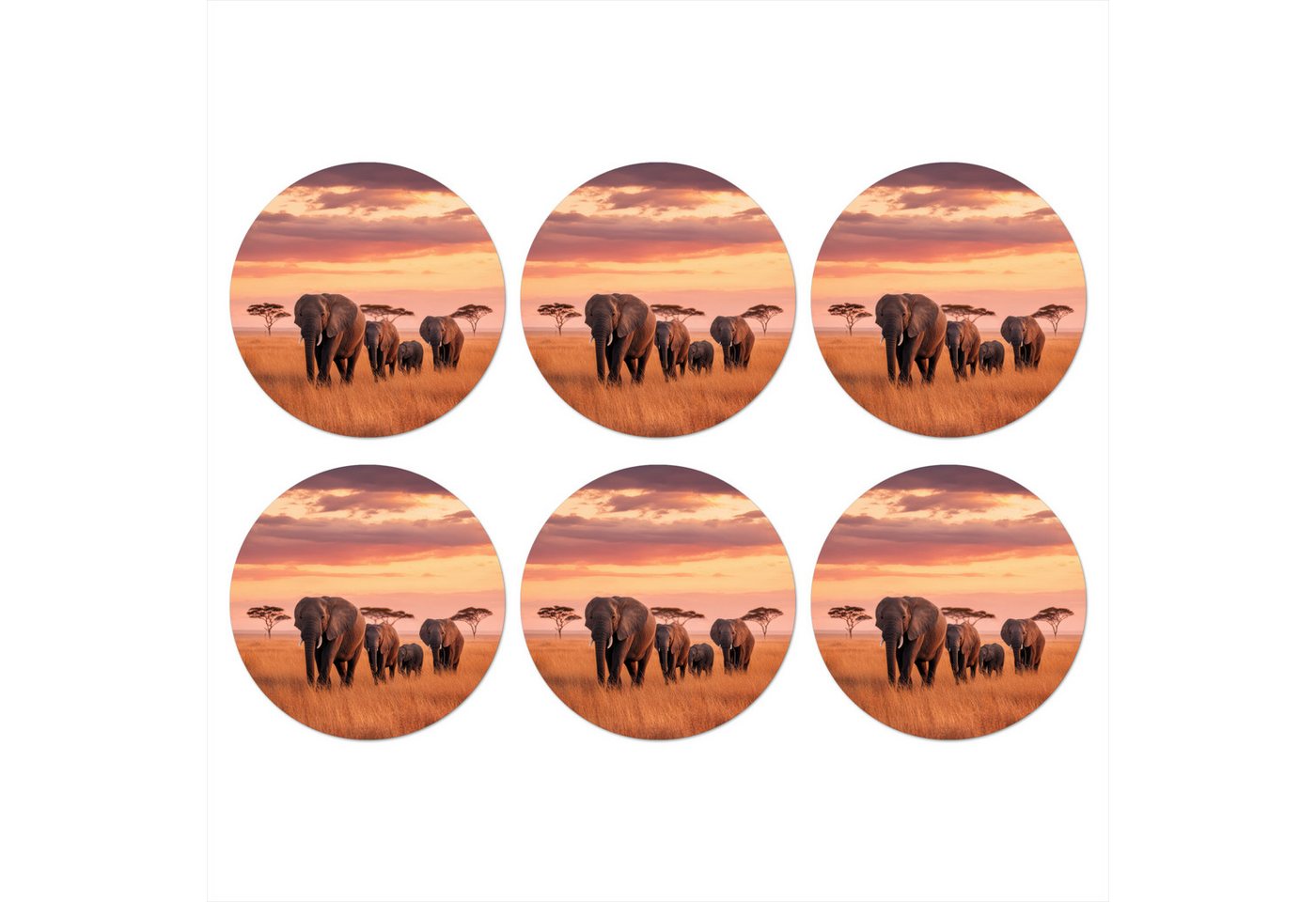 MuchoWow Glasuntersetzer Elefantengruppe - Offene Ebene - Sonne, Zubehör für Gläser, 6-tlg., Getränkeuntersetzer, Rund, Tassenuntersetzer Kork, 10x10 cm MuchoWow Glasuntersetzer Elefantengruppe - Offene Ebene - Sonne, Zubehör für Gläser, 6-tlg., Getränkeuntersetzer, Rund, Tassenuntersetzer Kork, 10x10 cm von MuchoWow