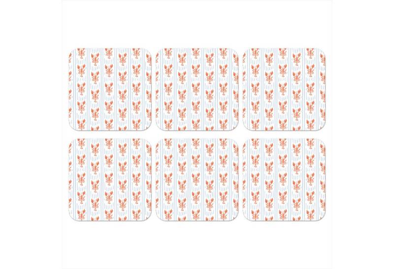 MuchoWow Glasuntersetzer Italienisch - Meer - Atmosphäre - Hummer - Orange - Blau, Zubehör für Gläser, 6-tlg., Tassenuntersetzer Kork, Quadrat, Untersetzer Set Gläser, 10x10 cm von MuchoWow