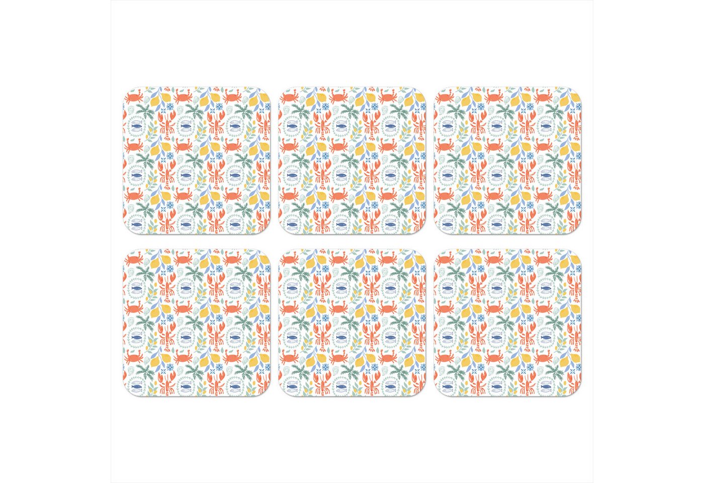 MuchoWow Glasuntersetzer Italienisch - Meer - Atmosphäre - Zitrone - Fisch - Multi, Zubehör für Gläser, 6-tlg., Tassenuntersetzer Kork, Quadrat, Untersetzer Set Gläser, 10x10 cm von MuchoWow