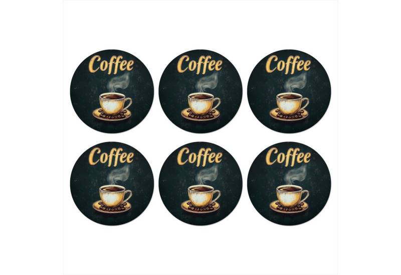 MuchoWow Glasuntersetzer Kaffee - Schale - Kaffeebohnen - Retro, Zubehör für Gläser, 6-tlg., Getränkeuntersetzer, Rund, Tassenuntersetzer Kork, 10x10 cm von MuchoWow