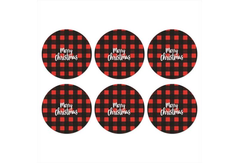 MuchoWow Glasuntersetzer Kariert - Rot - Text - Weihnachten, Zubehör für Gläser, 6-tlg., Getränkeuntersetzer, Rund, Tassenuntersetzer Kork, 10x10 cm MuchoWow Glasuntersetzer Kariert - Rot - Text - Weihnachten, Zubehör für Gläser, 6-tlg., Getränkeuntersetzer, Rund, Tassenuntersetzer Kork, 10x10 cm von MuchoWow