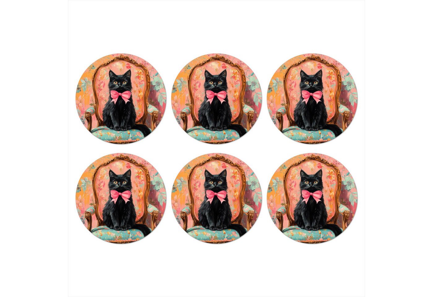 MuchoWow Glasuntersetzer Katze - Rosa - Stuhl mit Blumenmuster, Zubehör für Gläser, 6-tlg., Getränkeuntersetzer, Rund, Tassenuntersetzer Kork, 10x10 cm von MuchoWow