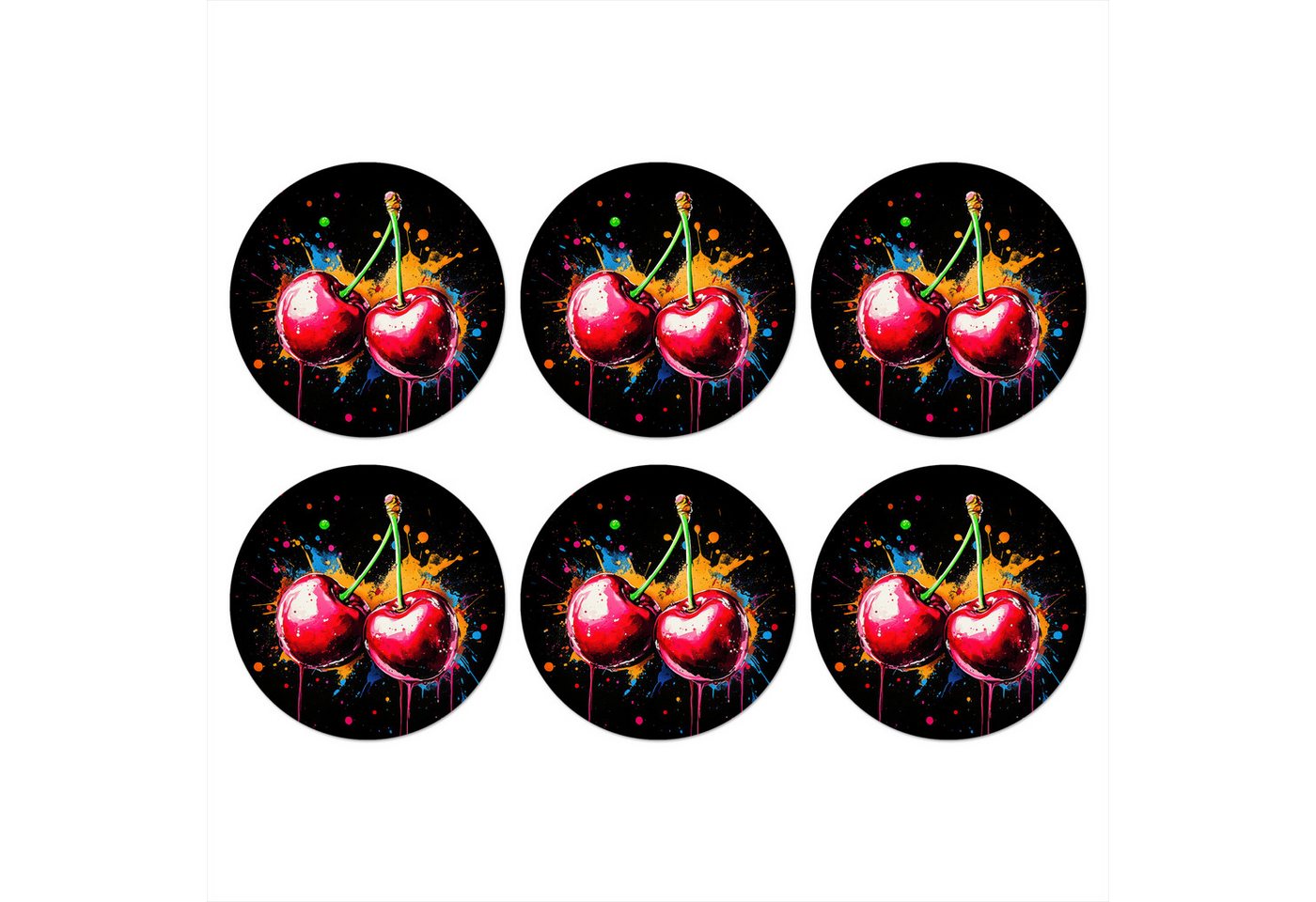 MuchoWow Glasuntersetzer Kirschen - Obst - Graffiti - Farbe - Abstrakt - Modern - Farbenfroh, Zubehör für Gläser, 6-tlg., Getränkeuntersetzer, Rund, Tassenuntersetzer Kork, 10x10 cm MuchoWow Glasuntersetzer Kirschen - Obst - Graffiti - Farbe - Abstrakt - Modern - Farbenfroh, Zubehör für Gläser, 6-tlg., Getränkeuntersetzer, Rund, Tassenuntersetzer Kork, 10x10 cm von MuchoWow