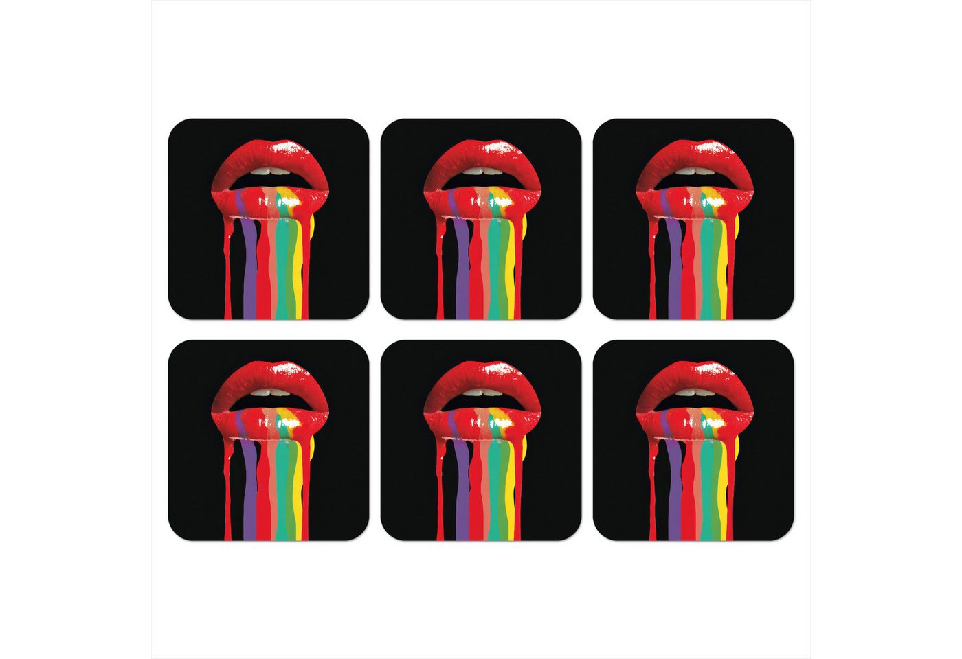 MuchoWow Glasuntersetzer Lippen - Farben - Schwarz, Zubehör für Gläser, 6-tlg., Tassenuntersetzer Kork, Quadrat, Untersetzer Set Gläser, 10x10 cm MuchoWow Glasuntersetzer Lippen - Farben - Schwarz, Zubehör für Gläser, 6-tlg., Tassenuntersetzer Kork, Quadrat, Untersetzer Set Gläser, 10x10 cm von MuchoWow