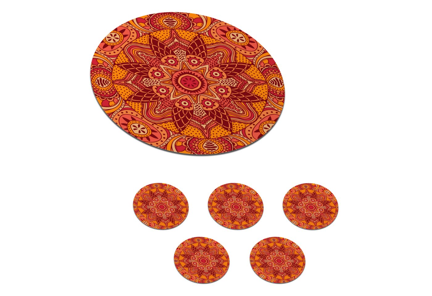 MuchoWow Glasuntersetzer Mandala - Muster - Vintage - Orange - Rot, Zubehör für Gläser, 6-tlg., Getränkeuntersetzer, Tassenuntersetzer, Korkuntersetzer, Tasse, Becher von MuchoWow