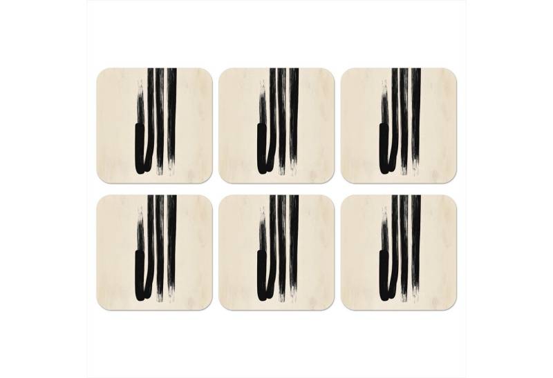 MuchoWow Glasuntersetzer Pinselstriche - Vertikal - Schwarz, Zubehör für Gläser, 6-tlg., Tassenuntersetzer Kork, Quadrat, Untersetzer Set Gläser, 10x10 cm von MuchoWow
