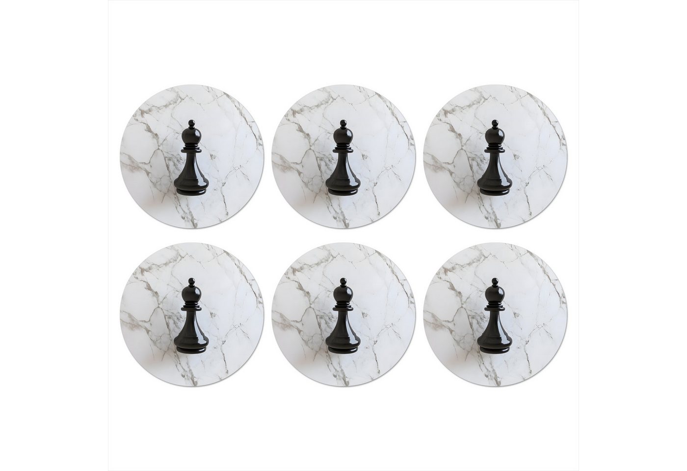 MuchoWow Glasuntersetzer Schachfigur - Läufer - Schwarz - Marmor, Zubehör für Gläser, 6-tlg., Getränkeuntersetzer, Rund, Tassenuntersetzer Kork, 10x10 cm von MuchoWow